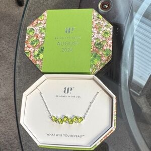 August Green Gemstone Necklace with Silver Chain